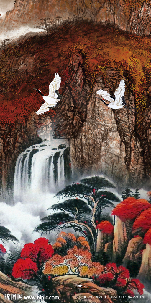 国画玄关背景墙画 TIF分层