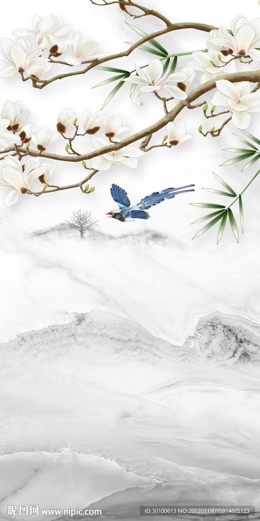 花鸟 山水画背景图 tif分层