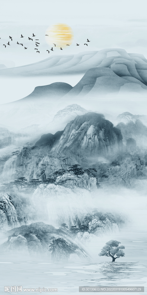 中国风无框玄关山水 tif分层