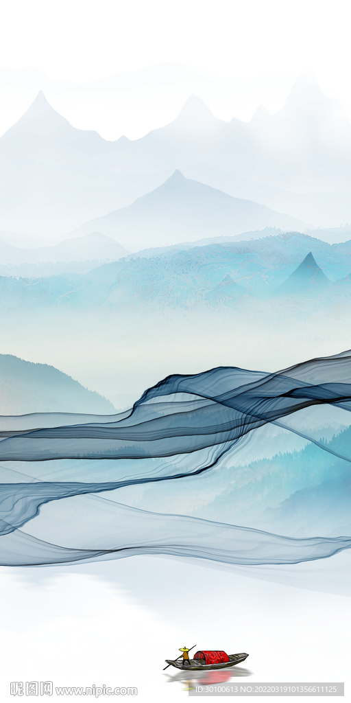 新中式玄关框画山水 tif分层