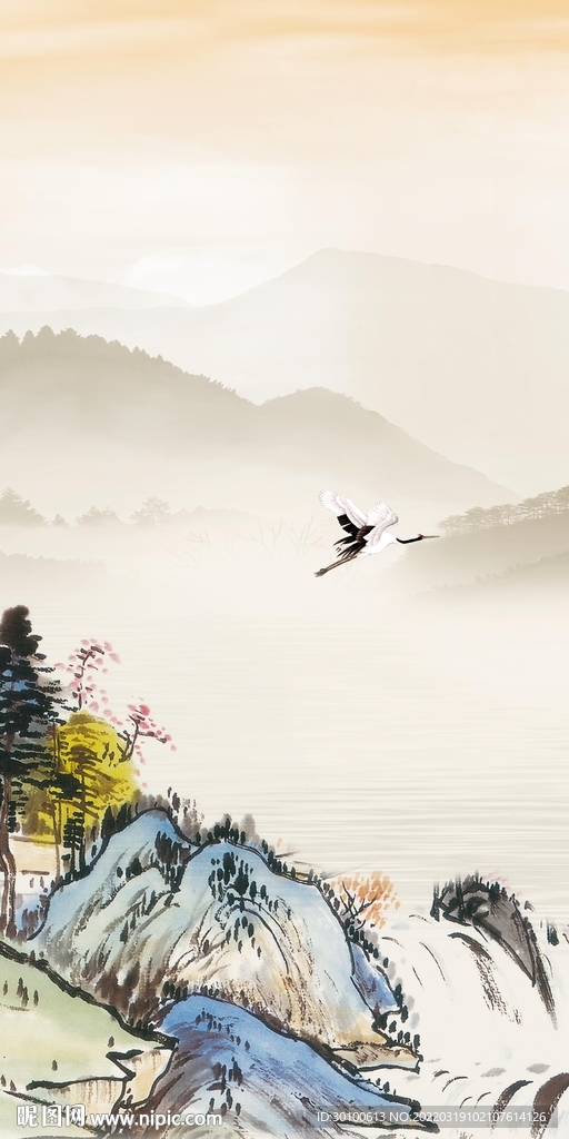 古风玄关框画山水 tif分层