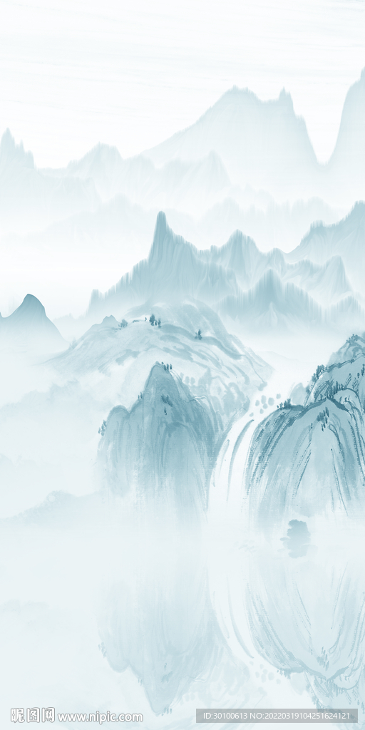 新中式无框玄关山水 tif分层