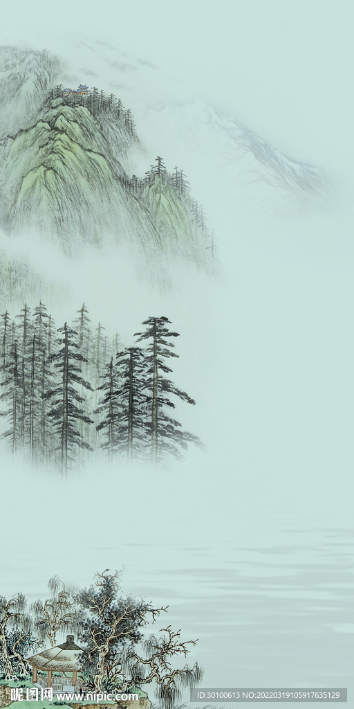 国画 无框玄关山水 tif分层