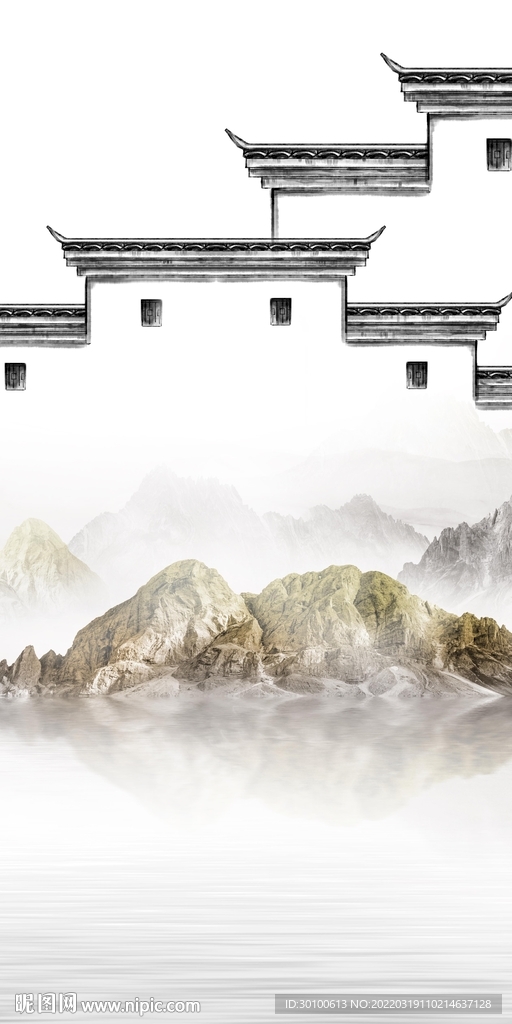 徽派 无框玄关山水 tif分层