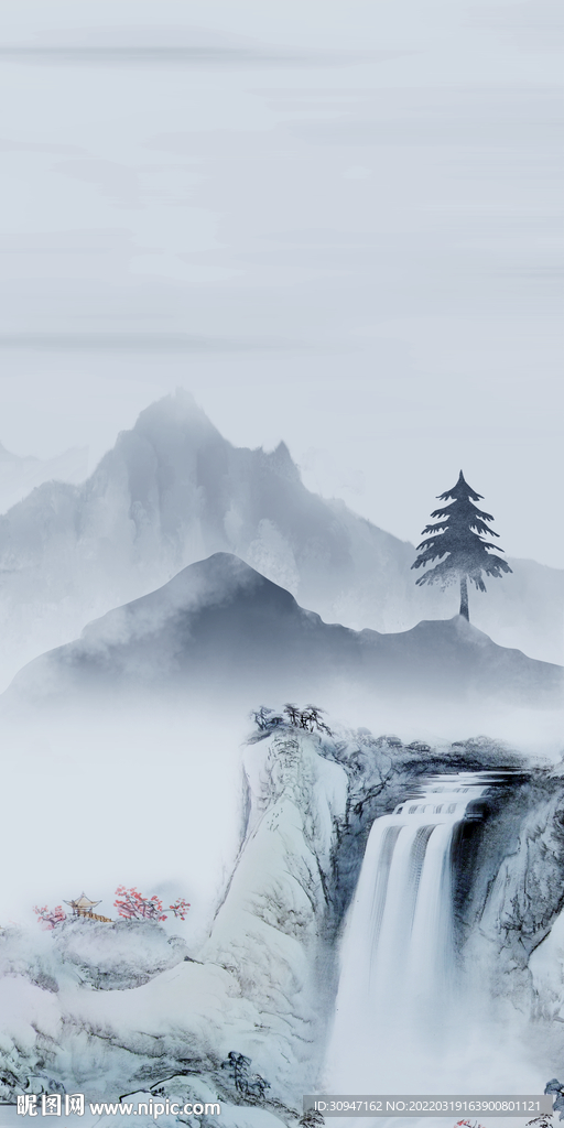 爆款高端玄关山水 TIF分层