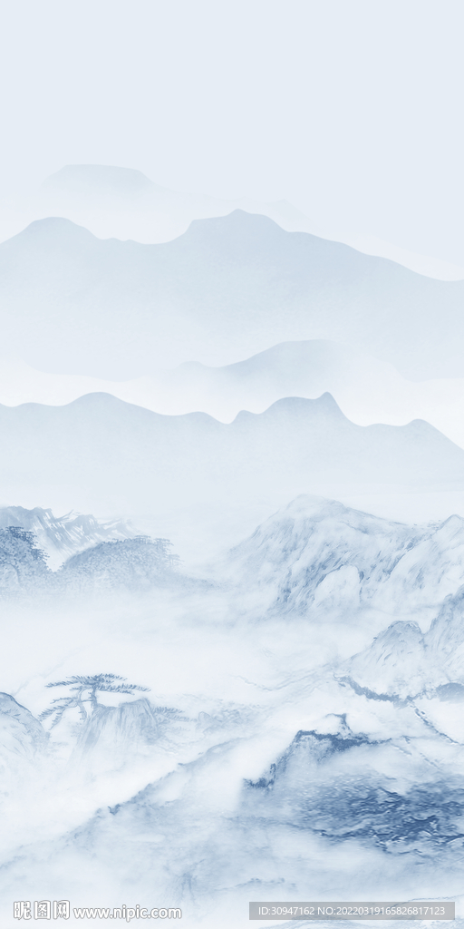 蓝色 高端玄关山水 TIF分层