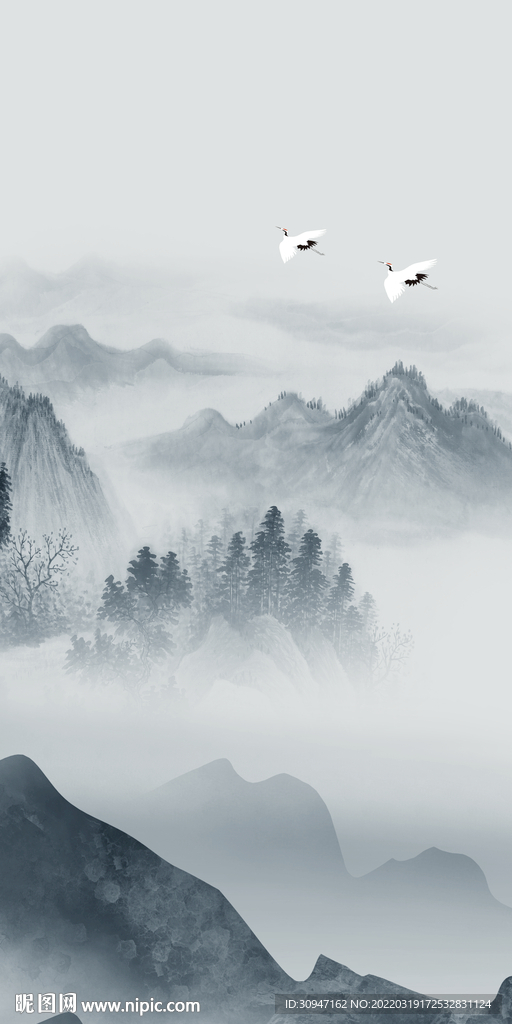 意境玄关高档山水 TIF分层