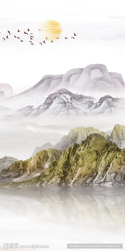 新中式玄关高档山水 TIF分层