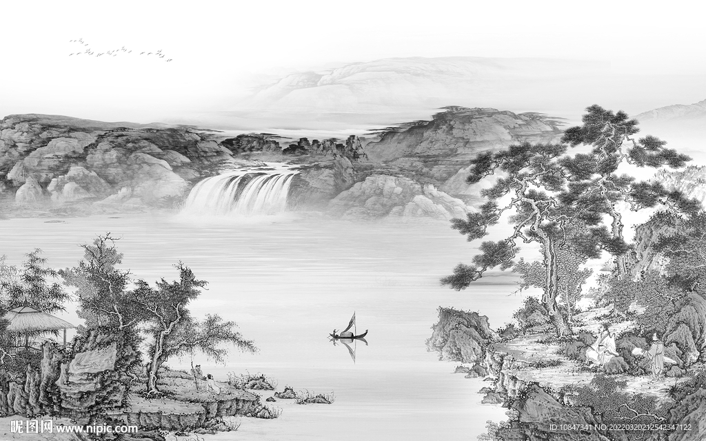 现代客厅灰色山水 TIF分层