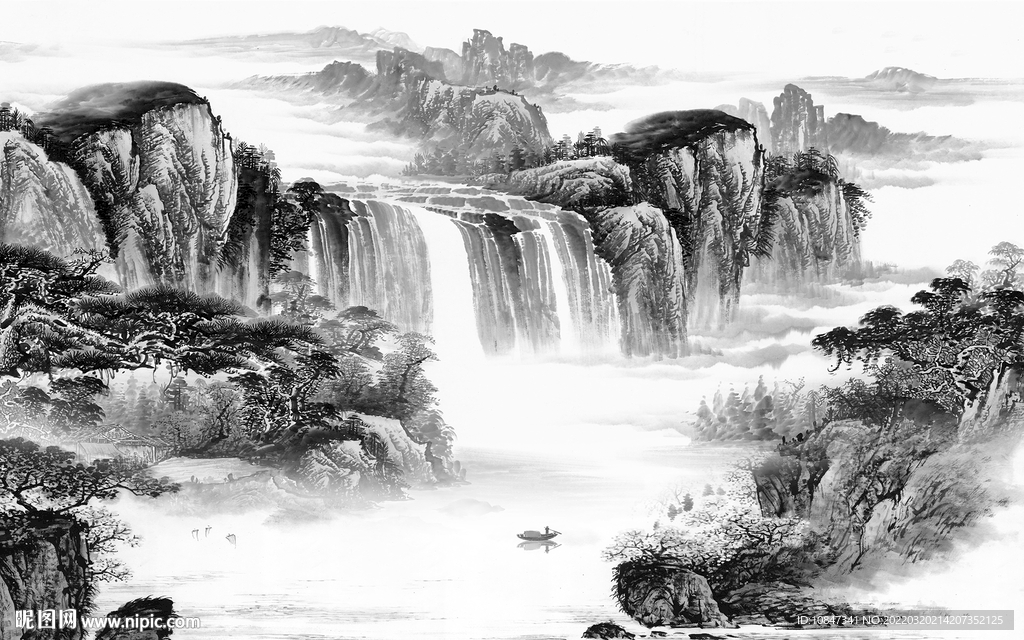 新中式客厅灰色山水 TIF分层