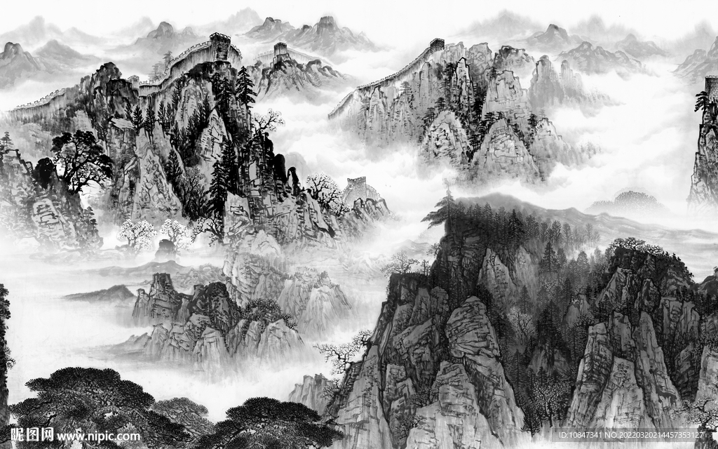 高端客厅灰色山水 TIF分层