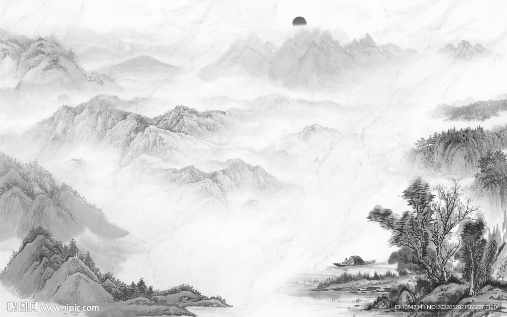 中国风热卖灰色山水 TIF分层