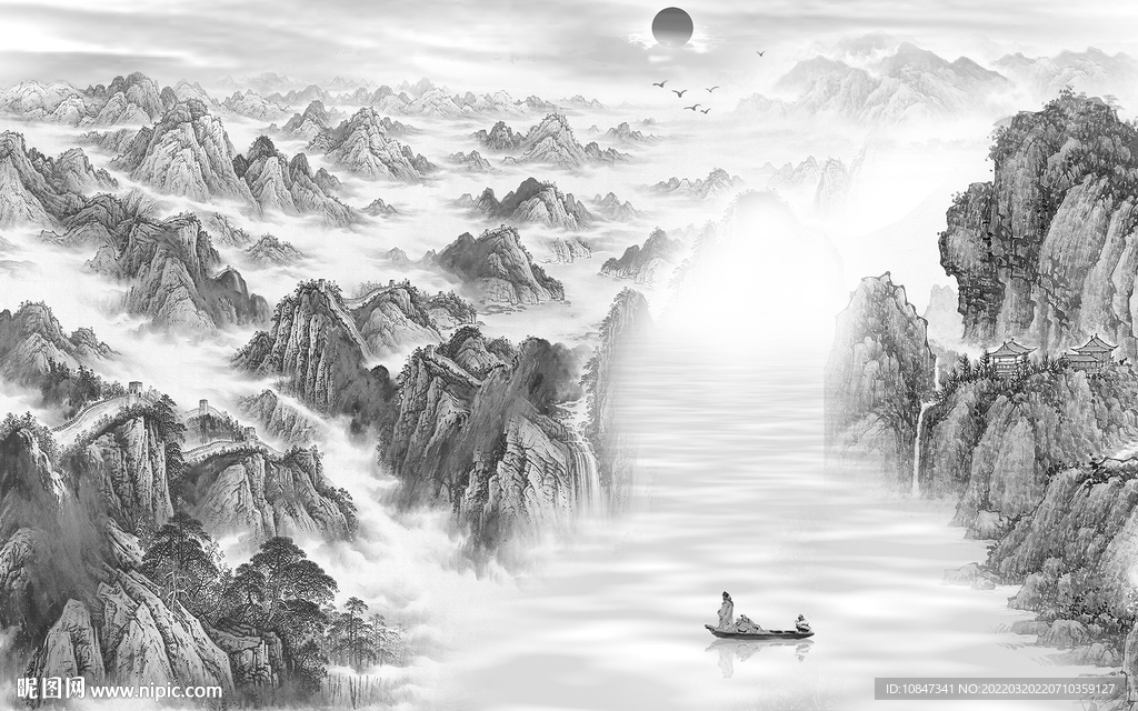 人气 客厅灰色山水 TIF分层