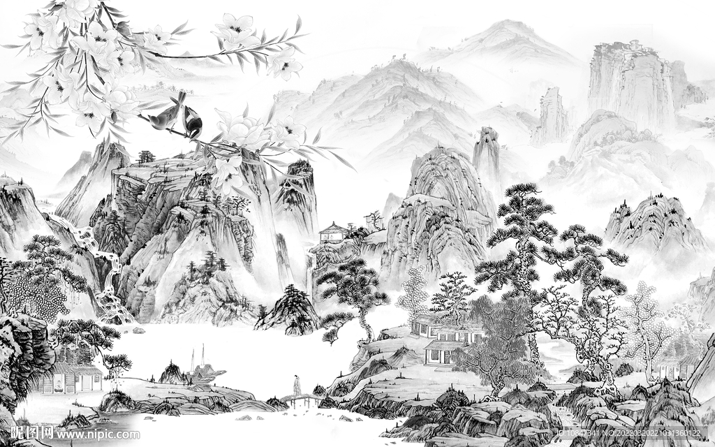 客厅热卖灰色山水 TIF分层