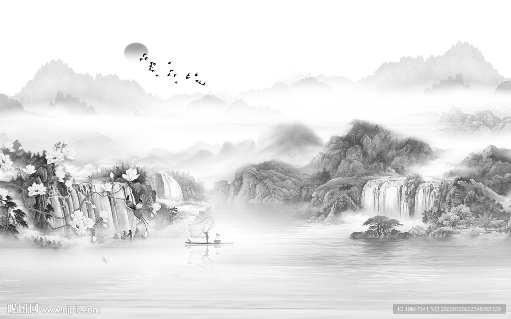 意境热卖灰色山水 TIF分层