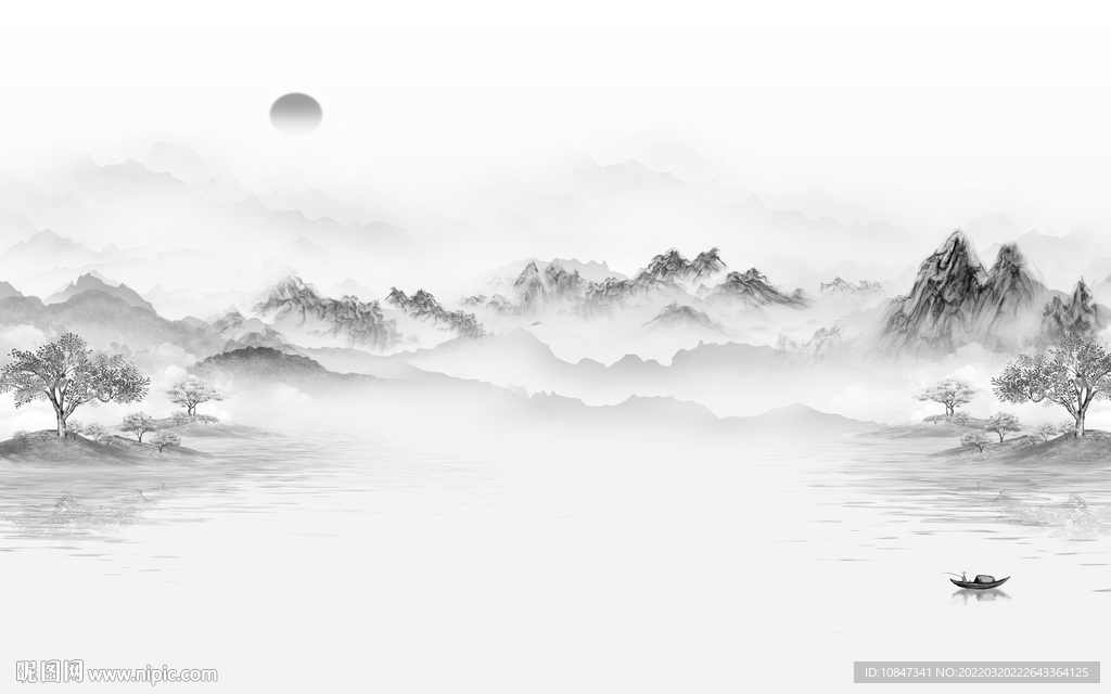 水墨热卖灰色山水 TIF分层