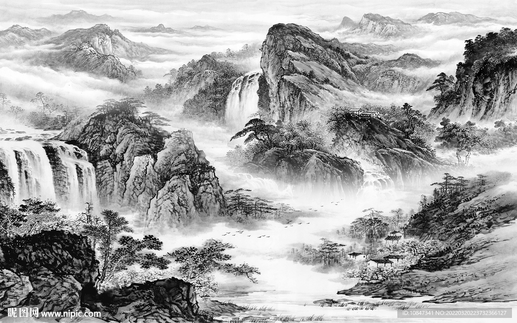 背景墙热卖灰色山水 TIF分层