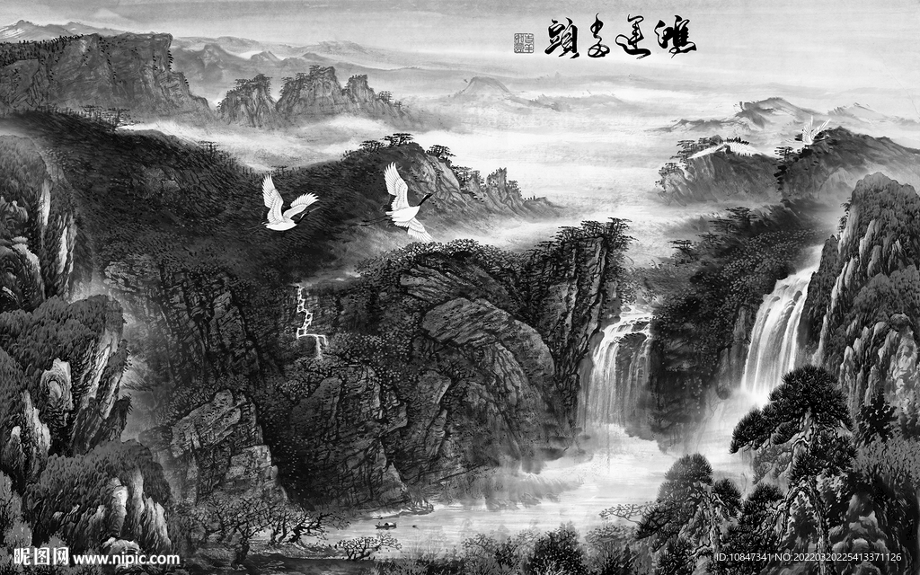 最新灰色高雅山水 TIF分层