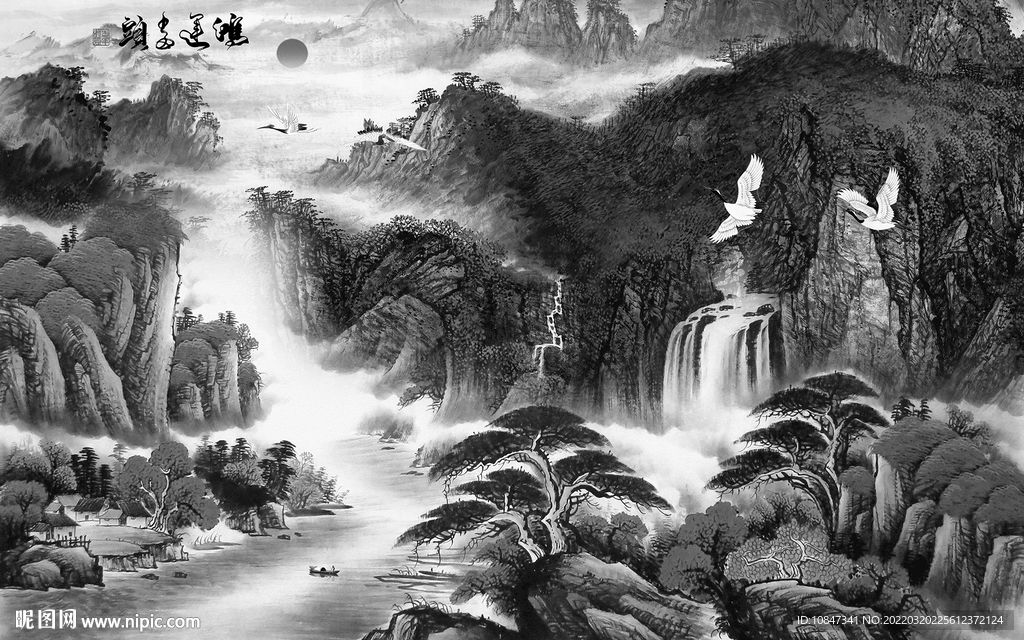 国画热卖灰色山水 TIF分层