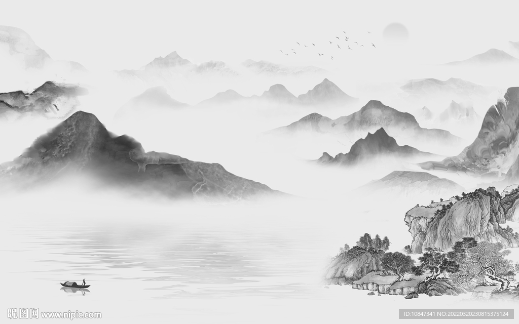 高清灰色高雅山水 TIF分层