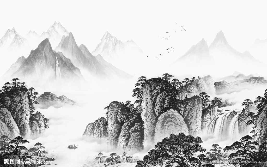 新中式灰色高雅山水 TIF分层