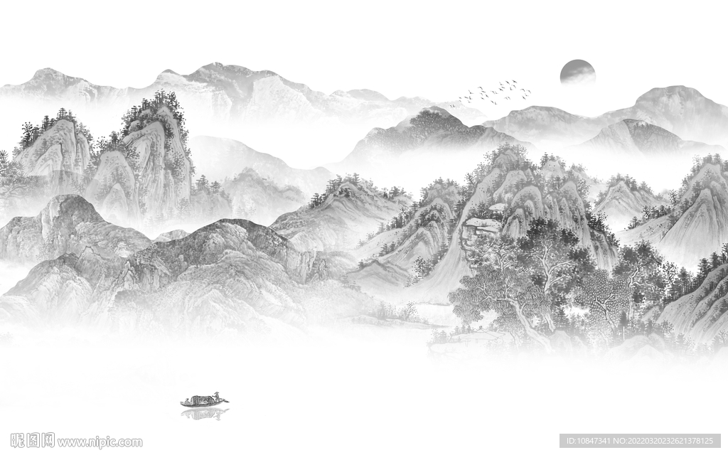 高清热卖灰色山水 TIF分层