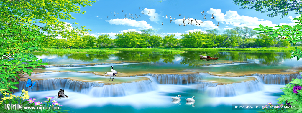 流水生财床头无框画