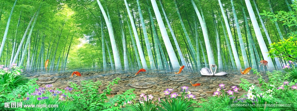 竹林流水风景无框画