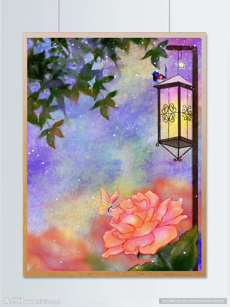 盛夏夜景油彩画浪漫水彩插画作品