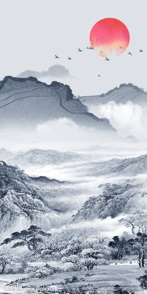 蓝色 中式高清玄关 tif分层