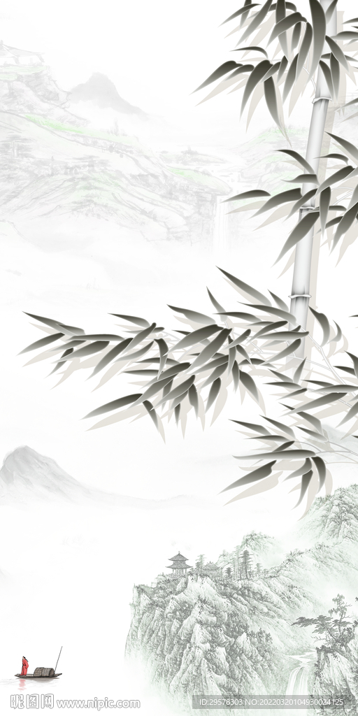 竹子 中式背景玄关 TIF分层