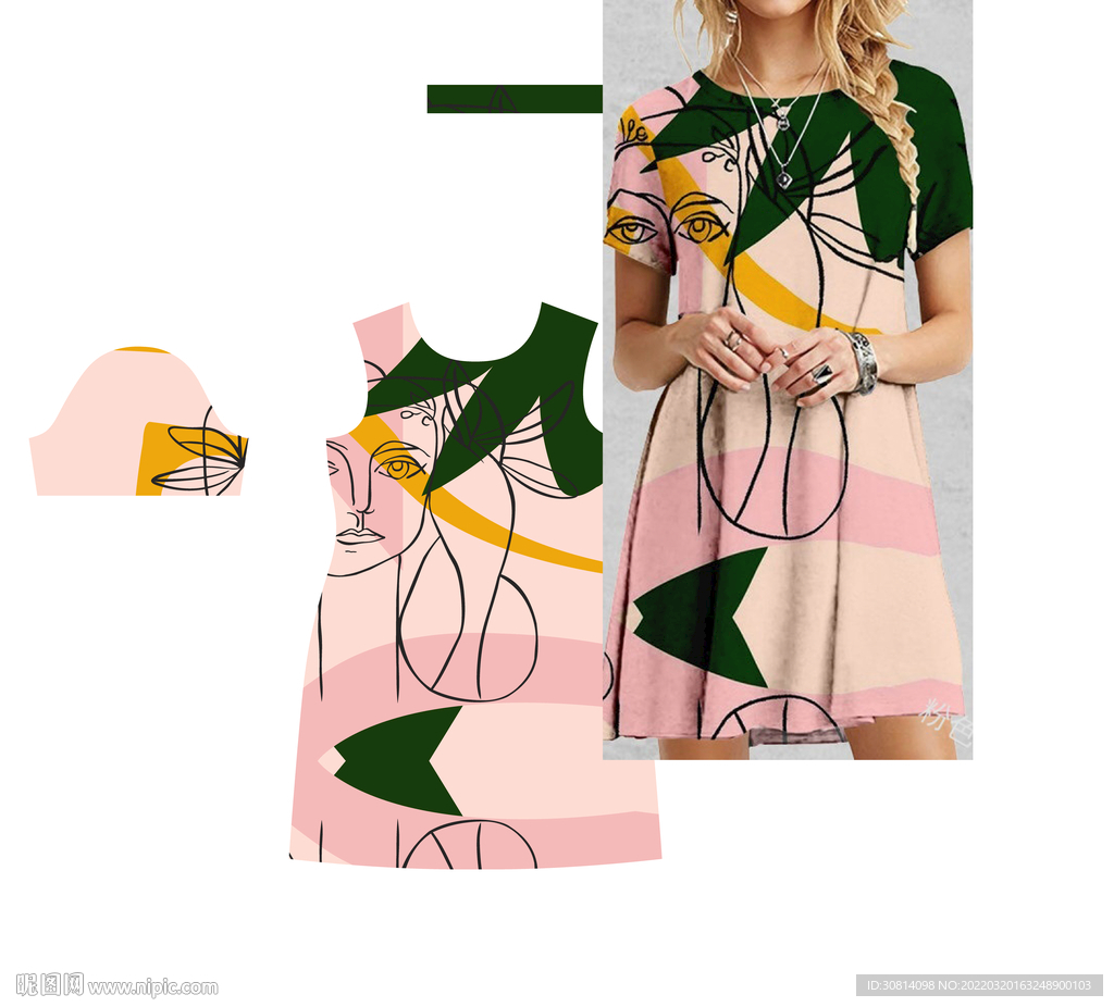 叶子线条女人头