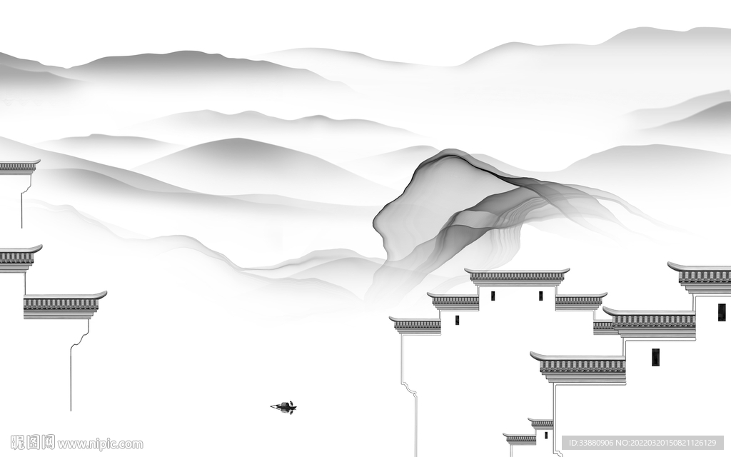 徽派山水电视背景 tif分层