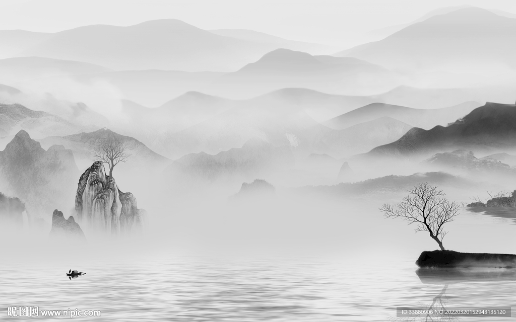 高雅 灰色山水框画 tif分层