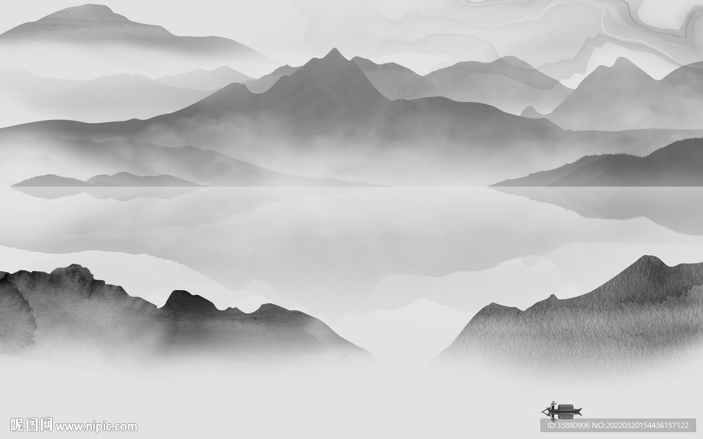 背景墙客厅灰色山水 tif分层