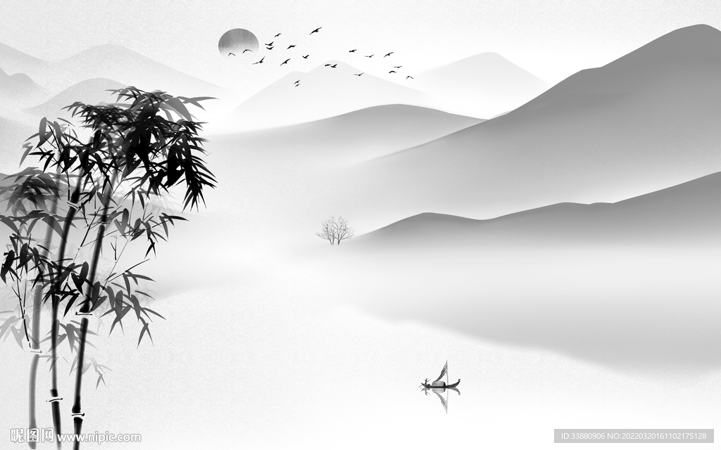 竹子客厅灰色山水 tif分层