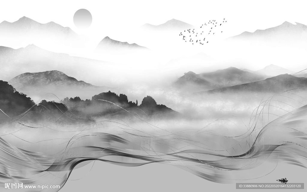 别墅 客厅灰色山水 tif分层