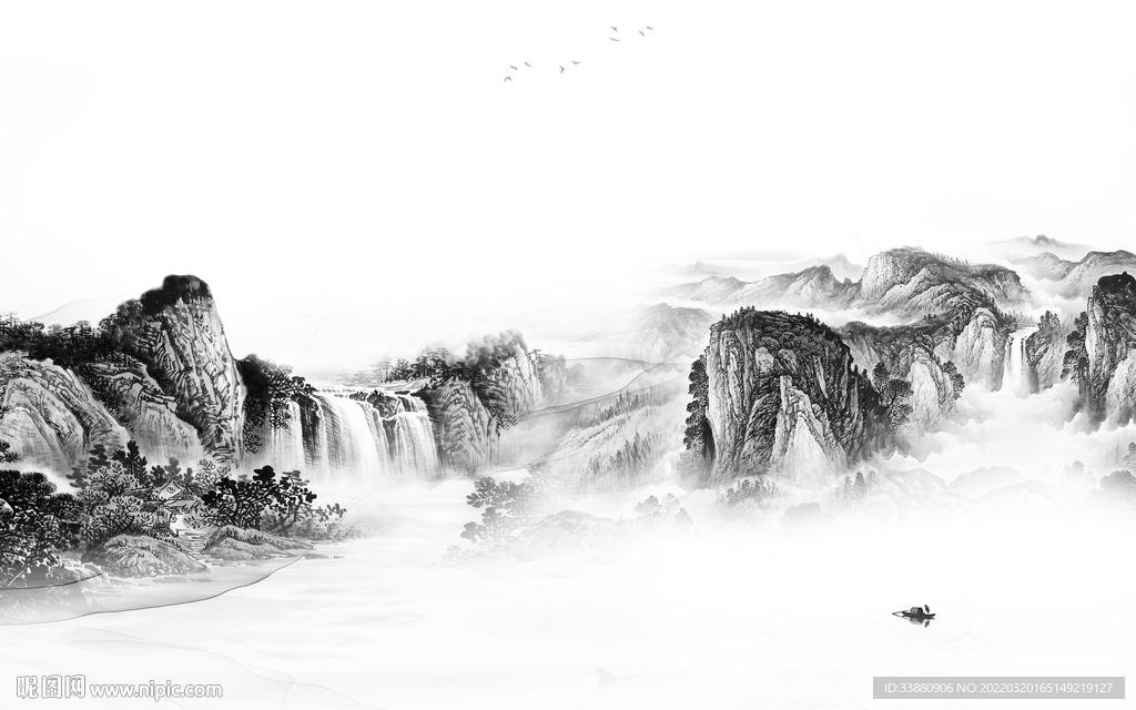 新款 客厅灰色山水 tif分层