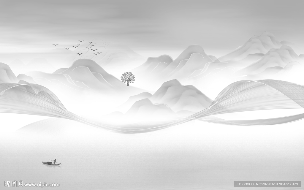 新中式山水电视背景 tif分层