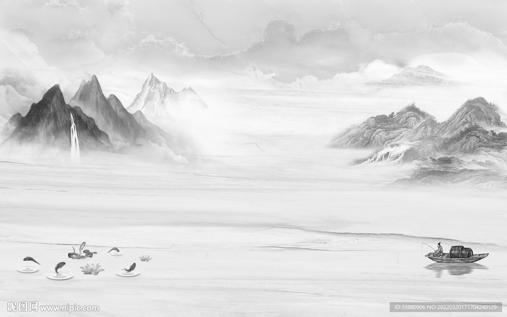 大气客厅灰色山水 tif分层