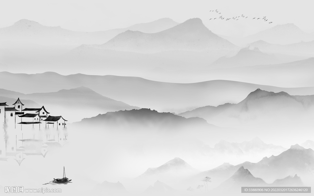 意境 客厅灰色山水 tif分层