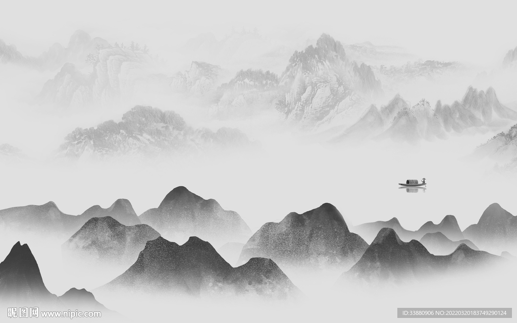 新中式墙画意境山水 TIF分层