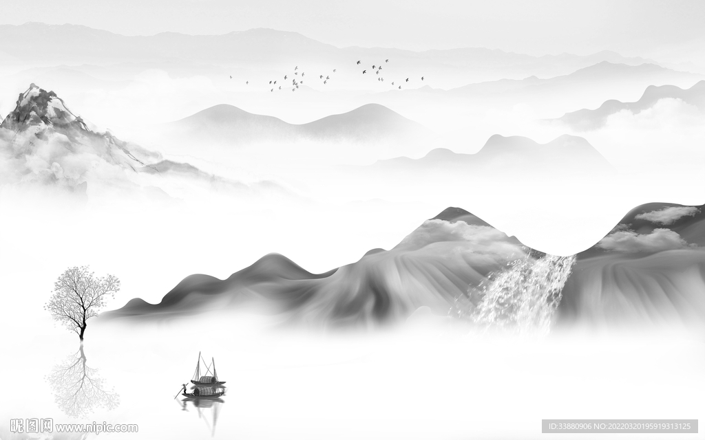 高清 墙画意境山水 TIF分层