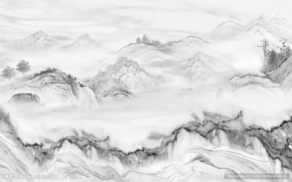 石纹 墙画意境山水 TIF分层