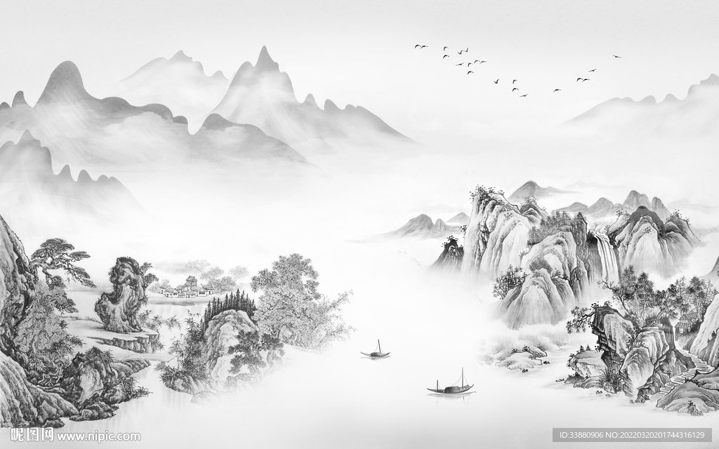 高档 墙画意境山水 TIF分层