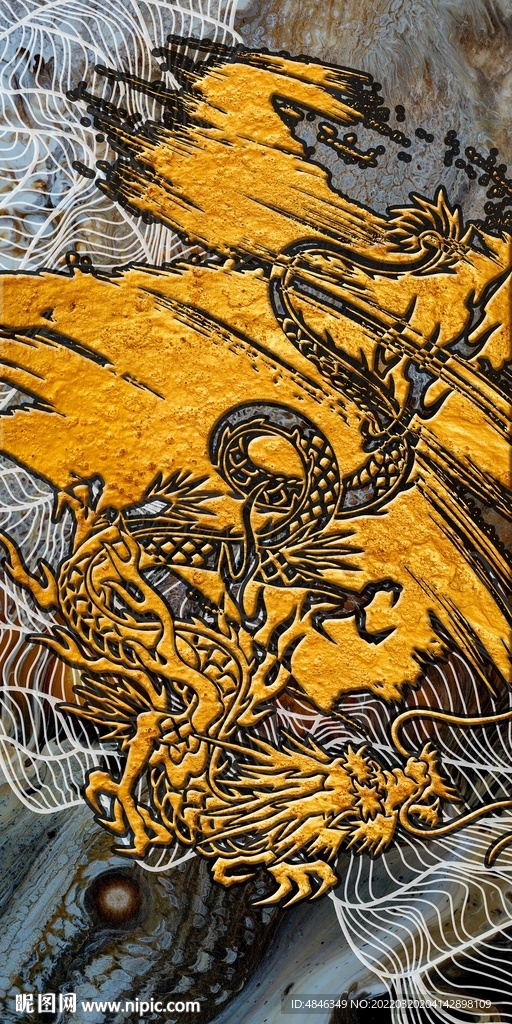 新中式立体金龙图案玄关