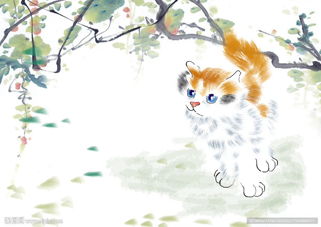 国画猫插画