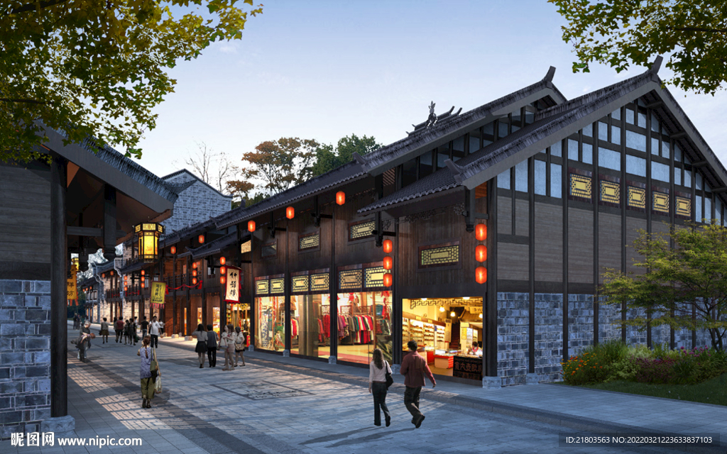 古建效果图中式效果图古街效果图