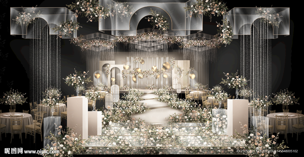 香槟色水晶婚礼舞台区主题婚礼