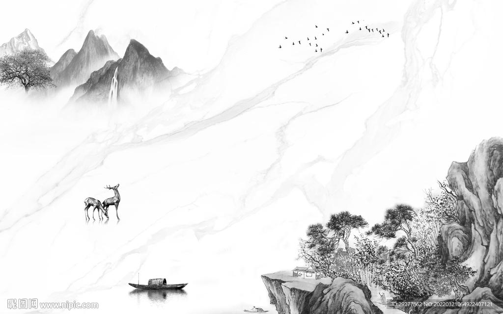 简约 高端客厅山水 tif分层